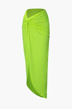 MICAS Skirt Sets-One Shoulder Tank Top And Twist Detail Skirt Set NEON GREEN