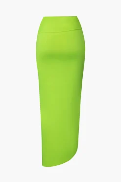 MICAS Skirt Sets-One Shoulder Tank Top And Twist Detail Skirt Set NEON GREEN