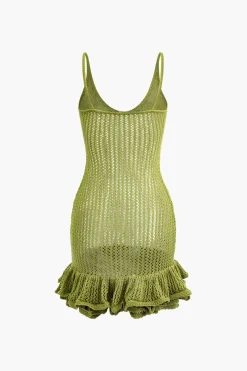 MICAS Knitwear|Mini Dresses-Open Knit Ruffle Hem Cami Mini Dress
