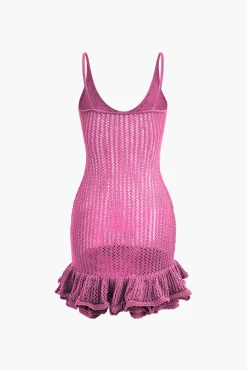 MICAS Knitwear|Mini Dresses-Open Knit Ruffle Hem Cami Mini Dress