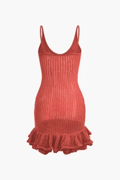 MICAS Knitwear|Mini Dresses-Open Knit Ruffle Hem Cami Mini Dress