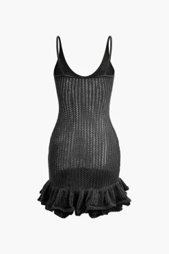MICAS Knitwear|Mini Dresses-Open Knit Ruffle Hem Cami Mini Dress