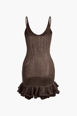 MICAS Knitwear|Mini Dresses-Open Knit Ruffle Hem Cami Mini Dress