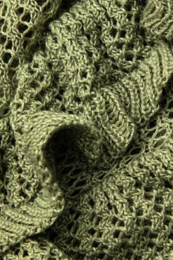 MICAS Knitwear|Knit Dresses-Open Knit Ruffle Hem Cami Midi Dress GREEN