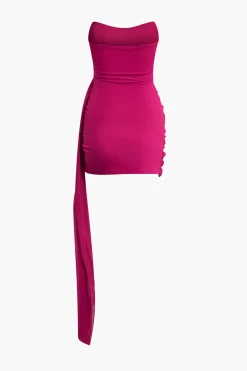 MICAS Mini Dresses-Overlay Ruched Drape Strapless Mini Dress RASPBERRY