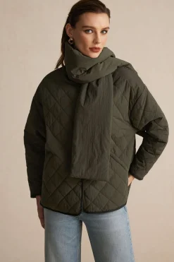 MICAS Outerwear|Outerwear-Padded Button Puffer With Scarf GREEN