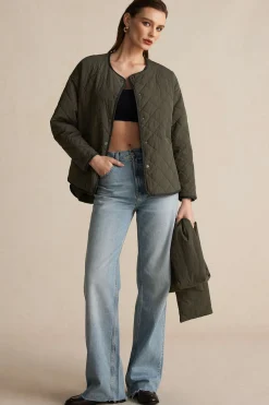 MICAS Outerwear|Outerwear-Padded Button Puffer With Scarf GREEN