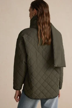 MICAS Outerwear|Outerwear-Padded Button Puffer With Scarf GREEN