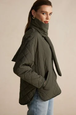 MICAS Outerwear|Outerwear-Padded Button Puffer With Scarf GREEN