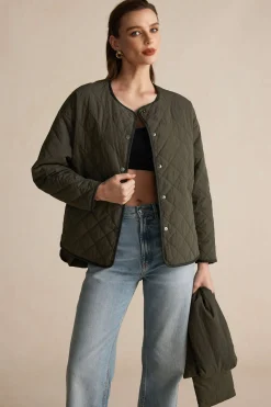MICAS Outerwear|Outerwear-Padded Button Puffer With Scarf GREEN