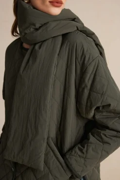 MICAS Outerwear|Outerwear-Padded Button Puffer With Scarf GREEN