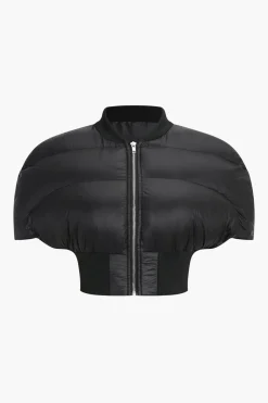 MICAS Outerwear|Outerwear-Padded Zipper Cropped Puffer BLACK