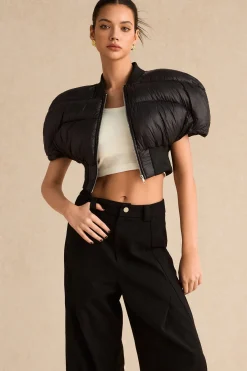 MICAS Outerwear|Outerwear-Padded Zipper Cropped Puffer BLACK