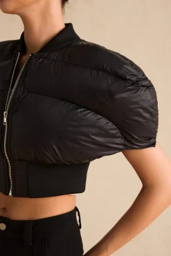 MICAS Outerwear|Outerwear-Padded Zipper Cropped Puffer BLACK