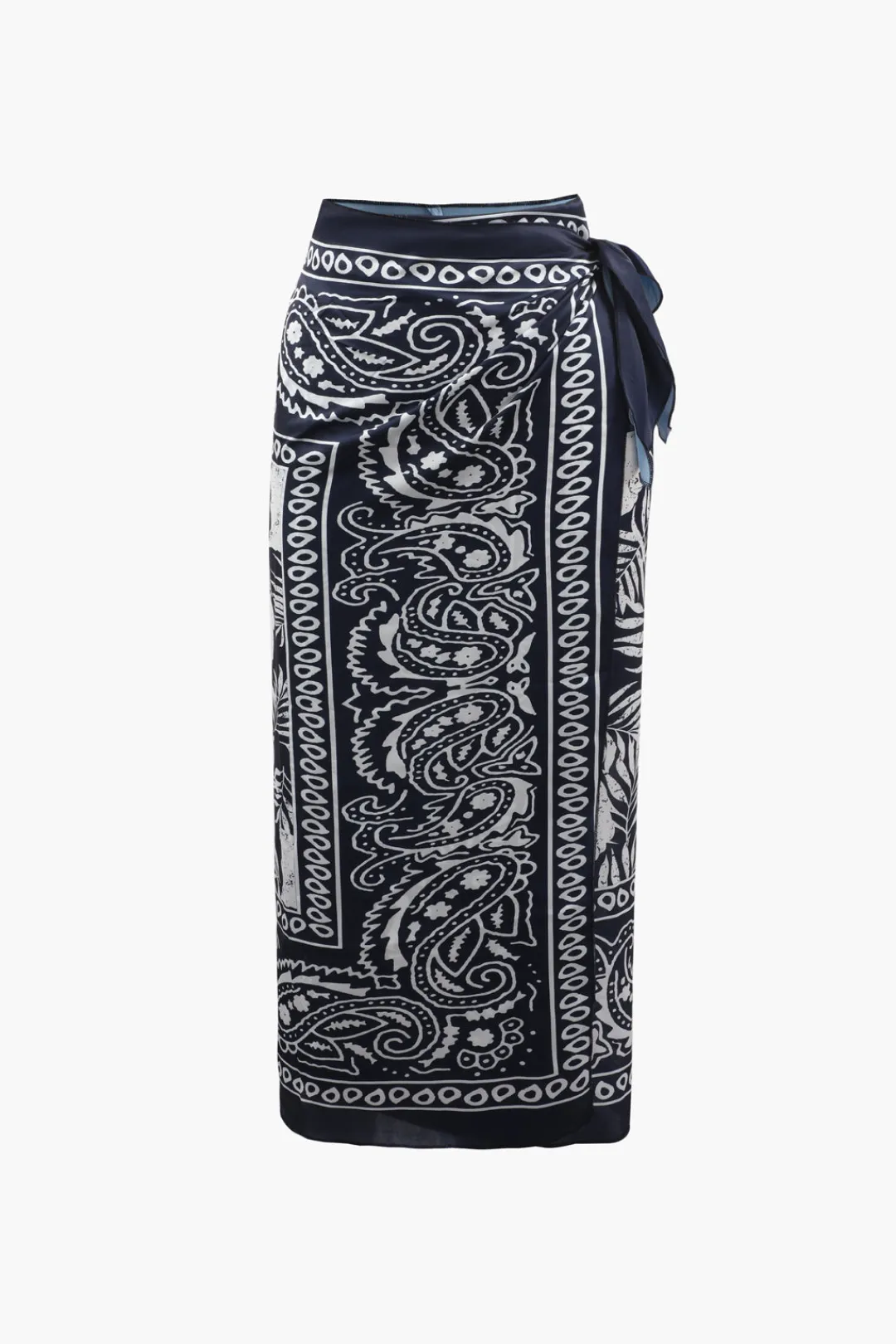 MICAS Skirts-Paisley Print Knot Side Midi Skirt Contrast Color