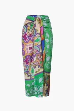 MICAS Skirts-Paisley Print Ruched Midi Skirt MULTICOLOR