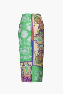 MICAS Skirts-Paisley Print Ruched Midi Skirt MULTICOLOR