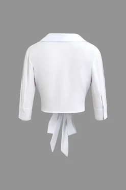 MICAS Skirt Sets-Paris Print Tie Front Crop Top And Geometric Skirt Set WHITE