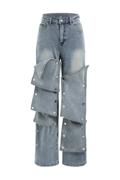 MICAS Jeans-Patchwork Button Detail Jeans