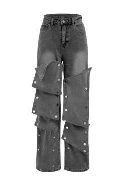 MICAS Jeans-Patchwork Button Detail Jeans