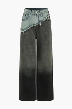 MICAS Jeans-Patchwork Color Block Wide Leg Jeans BLACK