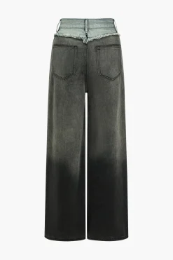 MICAS Jeans-Patchwork Color Block Wide Leg Jeans BLACK
