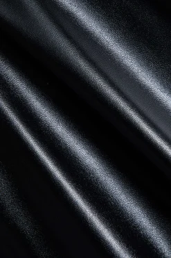 MICAS Bodysuits-Patchwork Faux Leather Long Sleeve Bodysuit BLACK