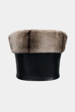 MICAS Tube Tops-Patchwork Faux Leather Strapless Tube Top BLACK