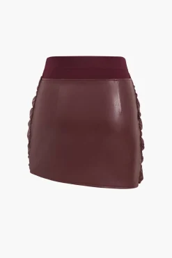 MICAS Skirts-Patchwork Faux Leather Tie Front Mini Skirt