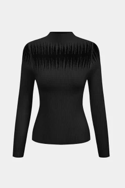 MICAS Knitwear|Knit Tops-Patchwork Knit Long-Sleeve Top