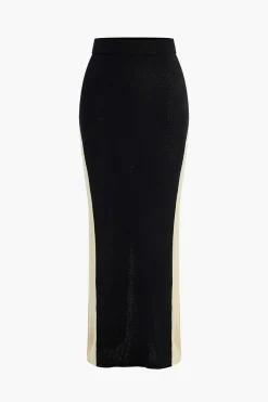 MICAS Knit Bottoms|Skirts-Patchwork Knit Maxi Skirt BLACK