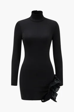 MICAS Mini Dresses|Long Sleeve Dresses-Patchwork Long Sleeve Mini Dress BLACK