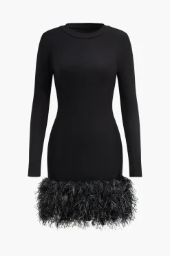 MICAS Long Sleeve Dresses|Mini Dresses-Patchwork Long Sleeve Mini Dress BLACK