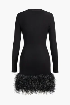 MICAS Long Sleeve Dresses|Mini Dresses-Patchwork Long Sleeve Mini Dress BLACK