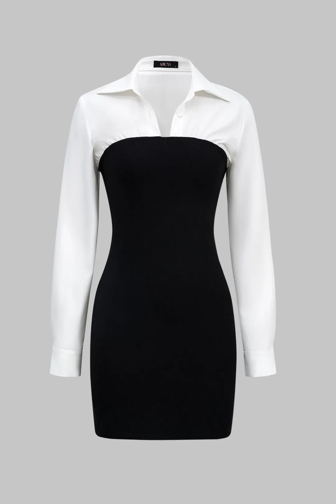 MICAS Long Sleeve Dresses|Mini Dresses-Patchwork Long Sleeve Mini Dress Contrast Color