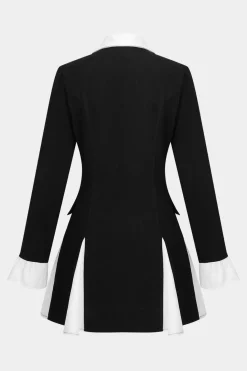 MICAS Long Sleeve Dresses|Mini Dresses-Patchwork Long Sleeve Mini Dress BLACK
