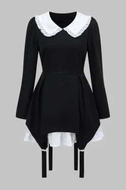 MICAS Long Sleeve Dresses|Mini Dresses-Patchwork Long Sleeve Mini Dress BLACK