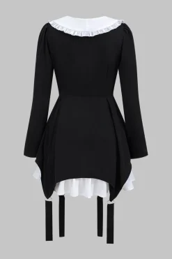 MICAS Long Sleeve Dresses|Mini Dresses-Patchwork Long Sleeve Mini Dress BLACK