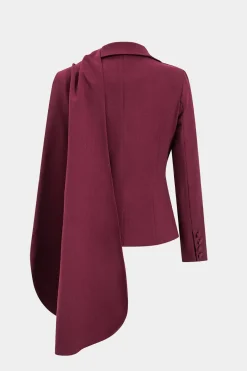 MICAS Outerwear|Blazers-Patchwork Long-Sleeve Notched Lapel Blazer BURGUNDY