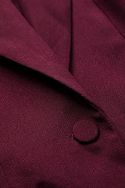 MICAS Outerwear|Blazers-Patchwork Long-Sleeve Notched Lapel Blazer BURGUNDY