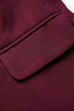 MICAS Outerwear|Blazers-Patchwork Long-Sleeve Notched Lapel Blazer BURGUNDY