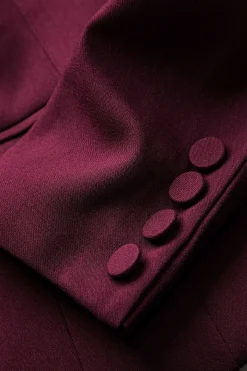 MICAS Outerwear|Blazers-Patchwork Long-Sleeve Notched Lapel Blazer BURGUNDY
