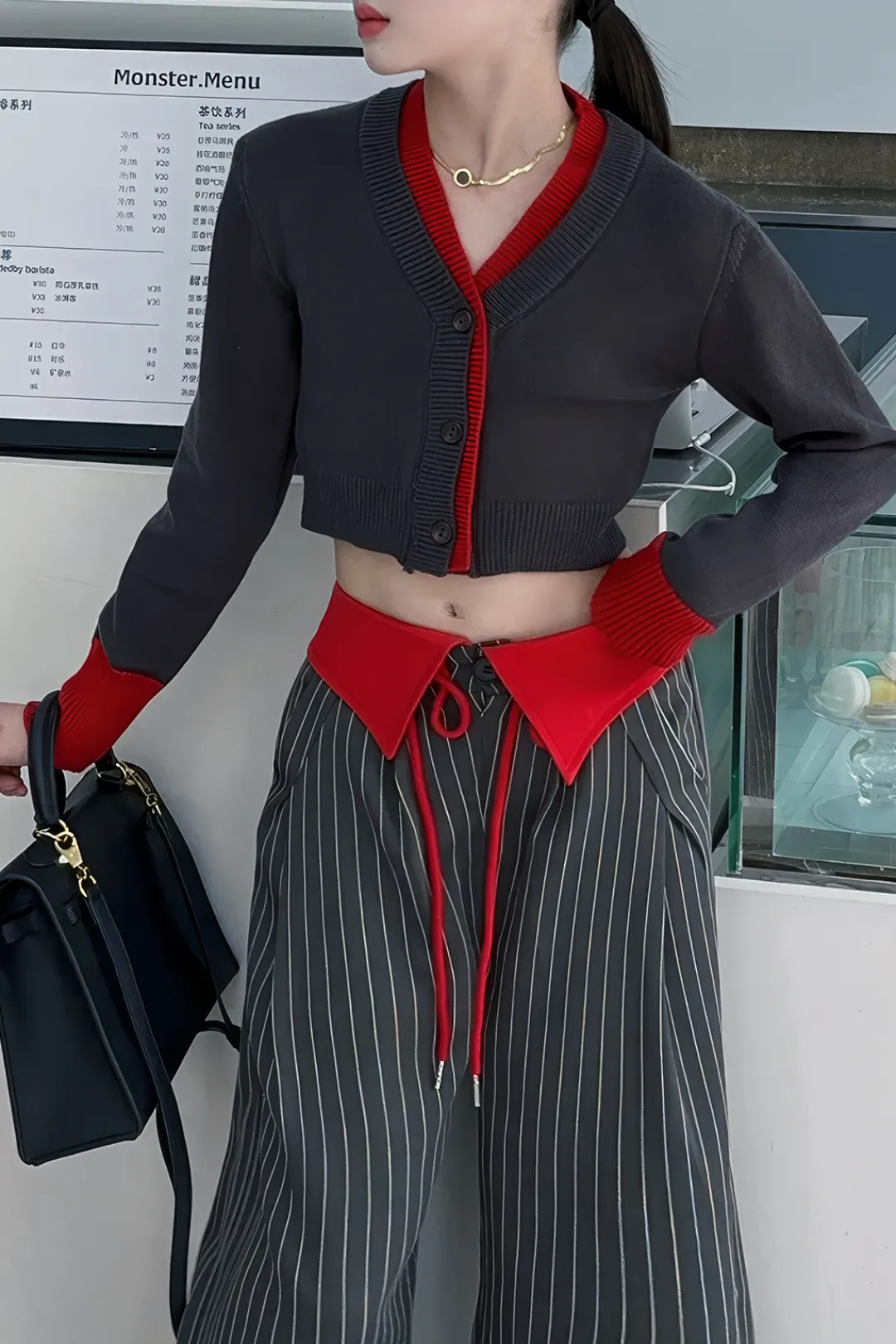 MICAS Long Sleeve Tops|Long Sleeves Tops-Patchwork Long-Sleeve Shirt GRAY