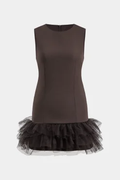 MICAS Mini Dresses-Patchwork Mesh Sleeveless Mini Dress COFFEE