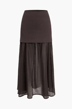 MICAS Skirts-Patchwork Midi Skirt BROWN