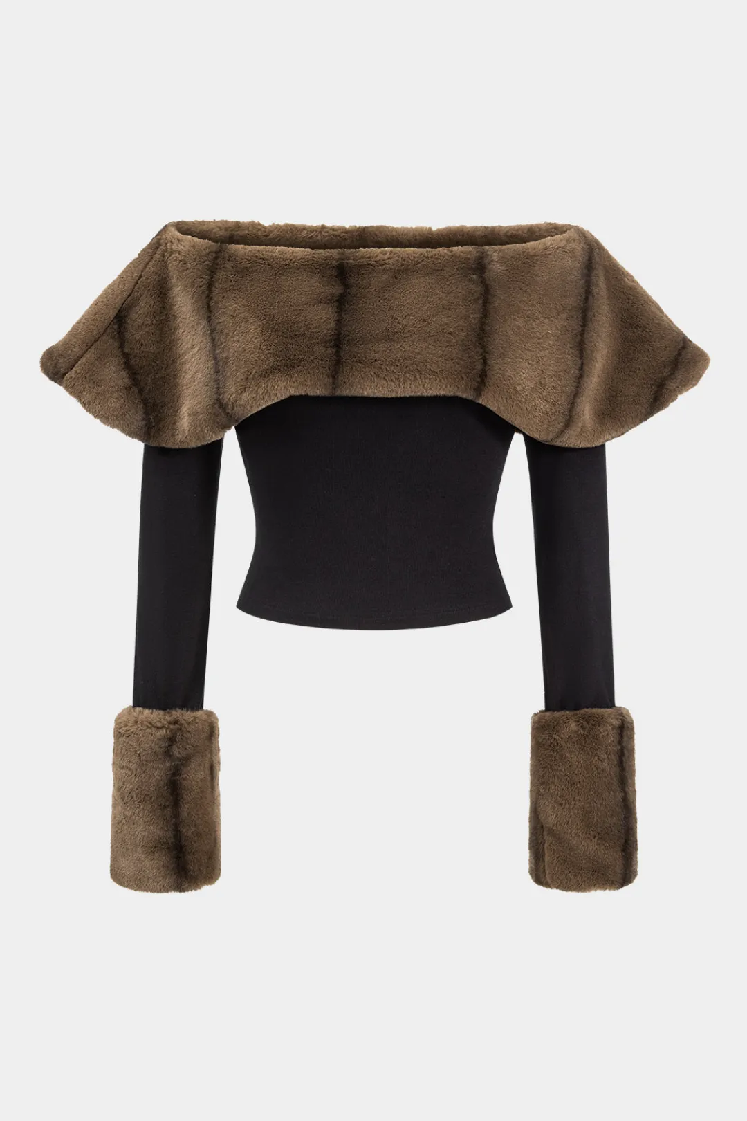 MICAS Long Sleeve Tops|Long Sleeves Tops-Patchwork Off Shoulder Long-Sleeve Top