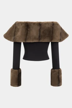 MICAS Long Sleeve Tops|Long Sleeves Tops-Patchwork Off Shoulder Long-Sleeve Top