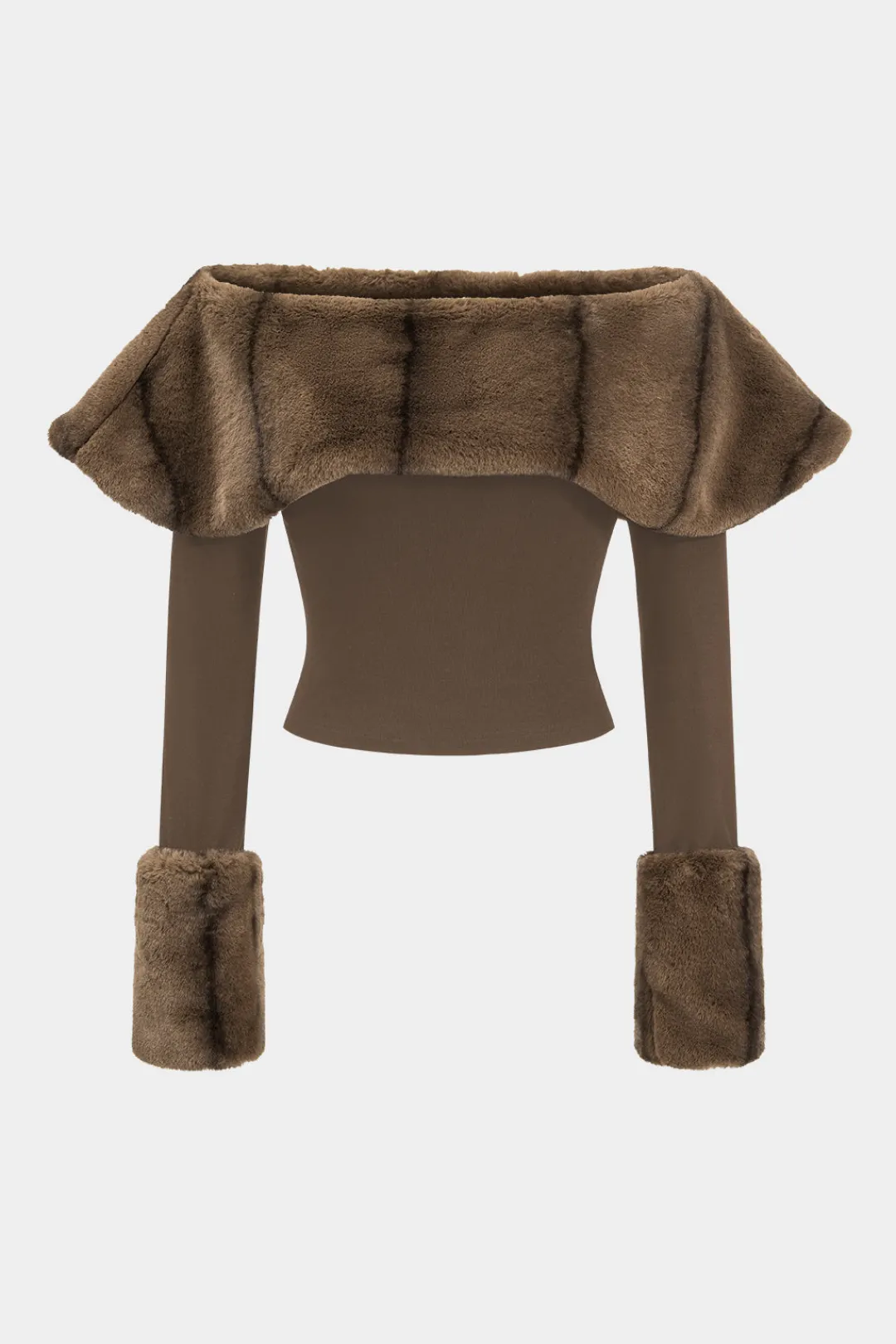 MICAS Long Sleeve Tops|Long Sleeves Tops-Patchwork Off Shoulder Long-Sleeve Top