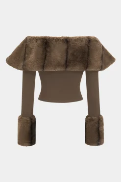 MICAS Long Sleeve Tops|Long Sleeves Tops-Patchwork Off Shoulder Long-Sleeve Top