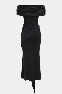 MICAS Long Sleeve Dresses|Maxi Dresses-Patchwork Off-Shoulder Draped Bow Detail Maxi Dress